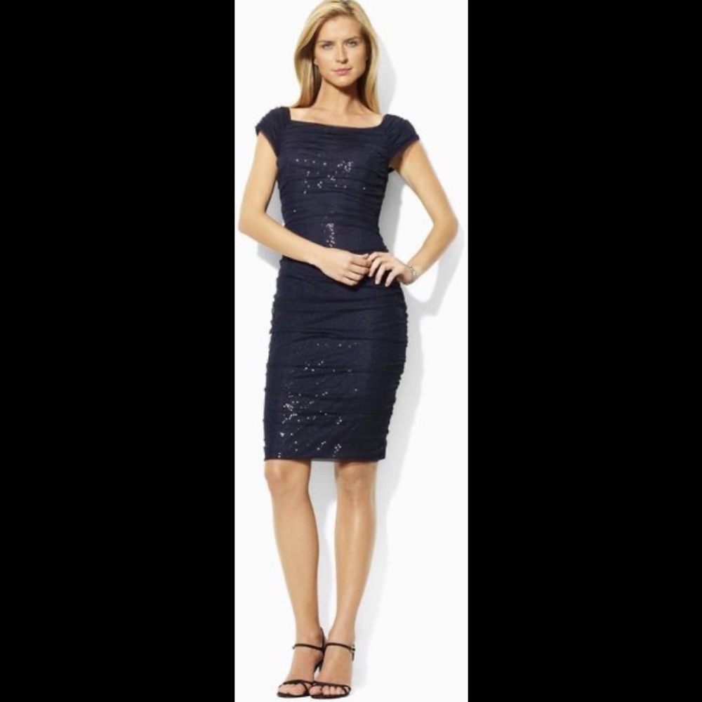 lauren ralph lauren sequin sheath dress Size 2 New RALPH LAUREN Elegant SILVER Short Sleeves Sequin Party Cocktail Dress